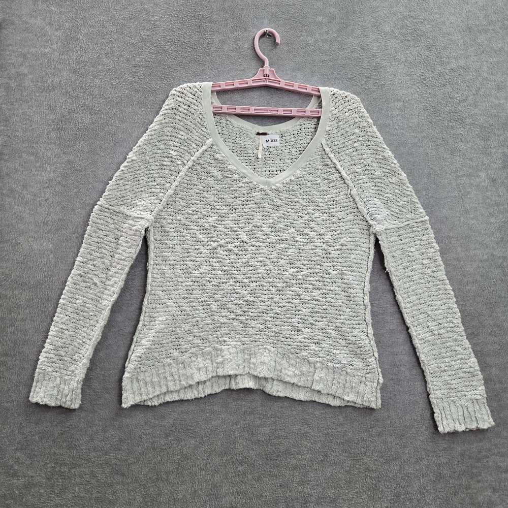 Free People Women Sweatshirt S Songbird Long Sleeve Cotton Acrylic Nylon